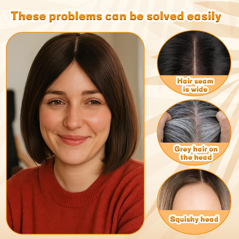 Hair Toppers for Thinning,Women Real with Bangs, Light Brown Hair