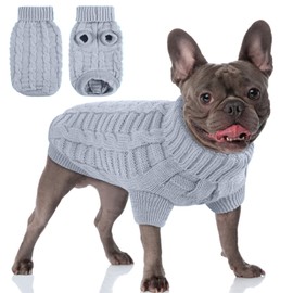 AOFITEE XL Dog Sweater, Knitted Dog Christmas Sweater for Dogs Girls Boys, Cold Weather Turtleneck Dog Knitwear, Classic Solid Color Sweatshirt for Small Medium Dogs Cats, XL Grey