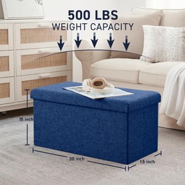 Ornavo Home 30 Inch Folding Storage Ottoman with Storage Bench, Large Storage Ottoman Bench, Storage Chest, Foot Rest Stool, Bedroom Bench with Storage - (Navy)
