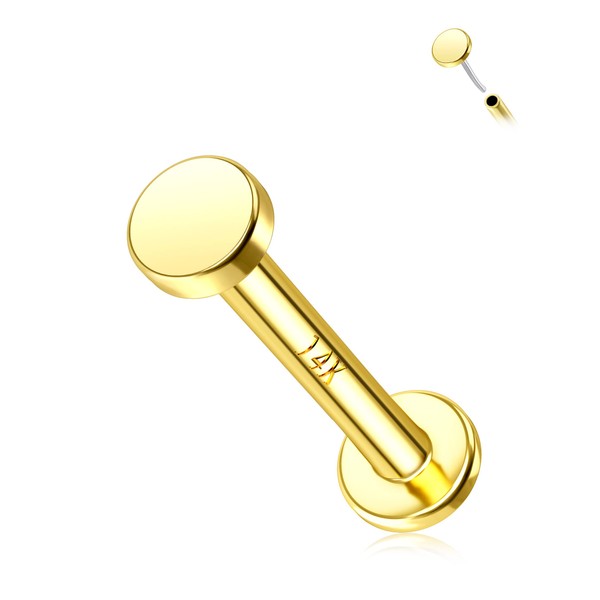 Melighting 14K Gold Threadless Earrings 16G Gold Flat Back Earrings