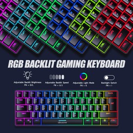 abucow Gaming Keyboard Minimalist Portable Wired Ultra-Compact Mini Imitation 61 Keys RGB Backlit Keyboard (Black)