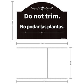 Do Not Trim Sign,Bilingual Plant Sign in English and Spanish, 2Pack-12" x 9"Double Sided with Metal H-Stakes, UV Protected, Waterproof, Non-Fading, Easy to Mount (Black)