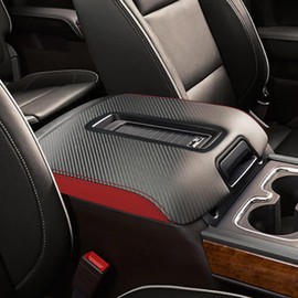 YOFAMO for Chevy Silverado/GMC Sierra 1500 2500 3500 2014-2018 Car Armrest Cover Waterproof Center Console Pad Covers Scratch Resistance Box Cover Leather Protector Pad Accessories(Carbon + Red)