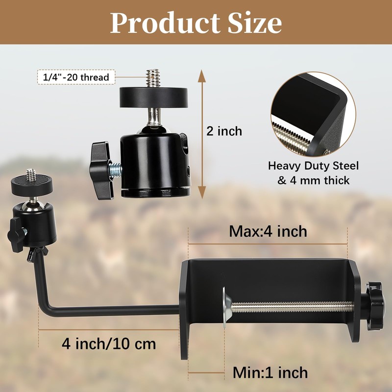 Aiuieaa Clamp Mount with Mini Ball Head Mount, 1/4 Screw