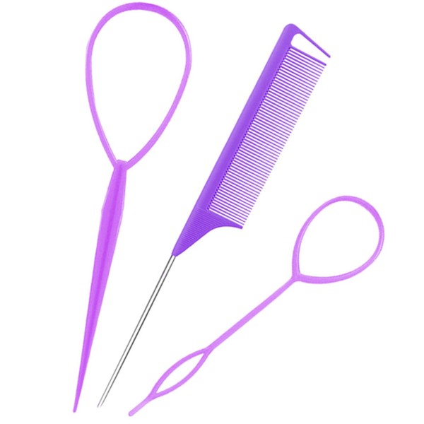 Topsy Tail Hair Tool, 3Pcs Purple Hair Looping Tool with