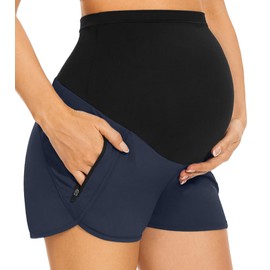 PACBREEZE - Pantalones cortos de maternidad para mujer, con forro de algodón triangular, bolsillos con cierre, Azul marino oscuro, XXL