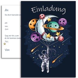 10 Children's Invitation Cards for Children's Birthday Parties Astronaut Galactic Adventure Space Boys Girls Children Birthday Party