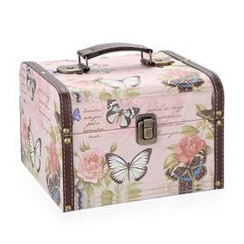 ELLDOO Decorative Treasure Chest Box, Wooden + PU Leather Storage Box for Jewelry Trinkets, Keepsakes box for Girls Women Gifts (Butterfly Pattern, Large)