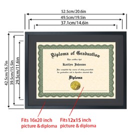 LTYHHK Picture Frame 12x15 Diploma Frame with Black Mat Solid Wood , Displays 12x15 Diploma with Black Mat or 16x20 Inch Without Mat , Degree frame 12x15 Document Frames 12x15 Certificate Frames