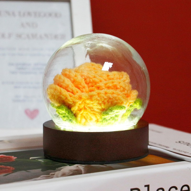 Naimo Crystal Ball Night Light Crochet Flower Light Glass Ball