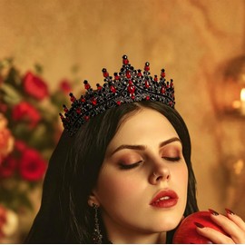 Black&Red Crown for Women, Gothic Queen of Heart Tiara Rhinestone Wedding Queen Headpiece For Birthday Prom Pageant Halloween Cosplay Costume Christmas Party