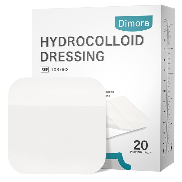 Dimora 20 Pack Hydrocolloid Wound Dressing, Ultra Thin 4" x 4" Large Patch Bandages with Self-Adhesive