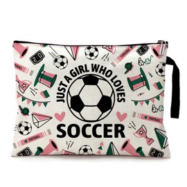 Cusrtyh Just a Girl Who Loves Soccer Funny Canvas Zipper Makeup Bag, Travel Accessories Storage Toiletries Bag, Gifts for Girls Soccer Lovers Coach, Sport Party Gifts for Players Fans