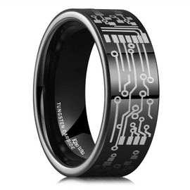King Will 8mm Mens Tungsten Ring Black Wedding Band for Men Circuit Board Lasered Mens Fashion Jewelry Comfortable for Daily Wear 12