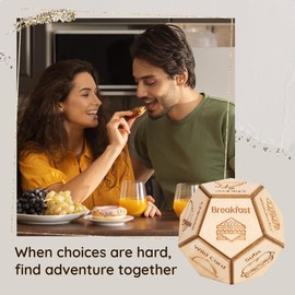 Wooden Dodecahedron Food Dice Decider, 12 What to Eat for Dinner Decision Dice Date Night Ideas, Valentine's Day Gifts for Couple, Her, Him, Wife, Husband, Anniversary Gag Gifts for Lovers