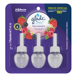 Aromatizante líquido eléctrico Glade Aceites Naturales Mora Radiante repuestos 3 pzas de 21 ml c/u