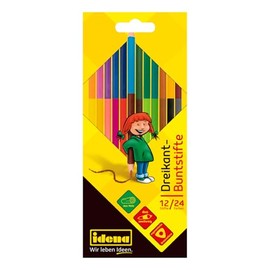 Idena 20163 Duo Triangular Colouring Pencils, 12 Colouring Pencils with 24 Bright Colours in Cardboard Case, for Painting, Drawing, Writing and Colouring, Colouring Pens in Ergonomic Triangle Shape
