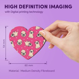 1 x Heart MDF Magnets - Adorable Pink Pug Puppies Animal Pets 8493