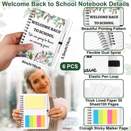 12PCS Welcome Back to School Gifts Bulk 6 Spiral Notebooks with Sticky Notes, 6 Ballpoint Pens First Day of School Gift for Classroom Teacher Rewards Prize Gifts Goodie Bag Stuffers (White)