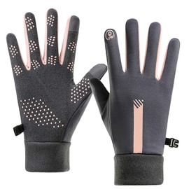 Women's Warm Cycling Gloves Grey, Waterproof Anti-Slip Warm Lining Touchscreen Gloves for Cold Weather Cycling Driving Hiking Running Ski