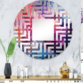 DesignQ Liquid Art with Aurora Borealis Charm I - Aurora Borealis Maze Landscapes - 32 Inches - Round Decorative Wall Mirror for Bathroom, Bedroom, Entryway, Living Room, Vanity Room and Modern Décor