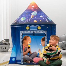 Rocket Ship Play Tent for Kids, Astronaut Spaceship Space Themed Pretend Playhouse Indoor Outdoor Games Party Children Pop Up Foldable