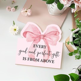MOTERMATE Every Good and Perfect is from Above Pink Bow Sign Decor, Preppy Pink Bow Front Porch Door Decor, Scripture Wall Hanging Decor for Home Dorm, Christian Gifts for Women, 12x12 Inch