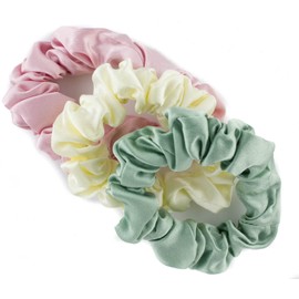Mytoptrendz® - 3 PC Pure Silk Hair Ties Mulberry Silk Skinnie Scrunchies Traceless No Damage Small Ponytail Hair Bands For Kids Girls Women Fine Hair (Assorted Colour -Mint, Light pink, Cream mix)