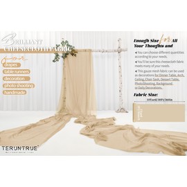 Beige Wedding Gauze Cheesecloth Fabric, 9.2M x 90cm Cheesecloth Arch Draping Ceiling Drape Table Runner, DIY Cheesecloth for Chair Sash Napkins Drape Wedding Decoration