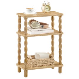 Narrow Side Table, Skinny End Table with Storage, Solid Wood Legs, 3-Tier Bedside Table Nightstand for Small Space, Living Room, Bedroom, Sofa Couch, Natural NL462BZ01