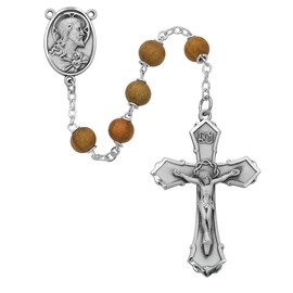 STERLING SILVER 7MM OLIVE WOOD ROUNC ROSARY