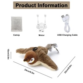 Hulaiyaa Katzen Spielzeug Selbstbeschäftigung Vogel Beweglich, Interaktives Automatisches Katzen Spielzeug Vogel Elektrisch Echte Flattern, Simulierter Zwitschernder Vogel USB-Aufladung mit 3 Modi