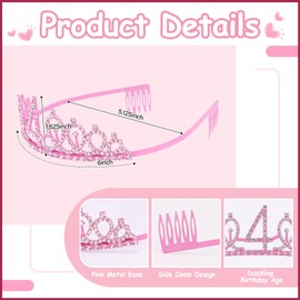 Hapdoo 4th Birthday Decorations for Girls Set - Happy 4th Birthday Princess Crown and Glitter Sash, 4 Year Old Girl Tiara Party Decorations Supplies Outfit Accessory Gifts