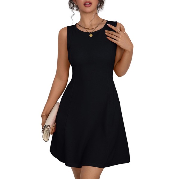 Vidifid Women's Sleeveless Boat Neck Mini Dress Summer A-Line Club