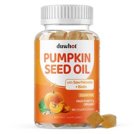 Pumpkin Seed Oil Gummies, Organic Pumpkin Seed Oil Supplements with Saw Palmetto, Biotin for Skin & Hair Growth, Cold Pressed Pumpkin Seed Extract with Stinging Nettle for Prostate Health, Vegan, 60