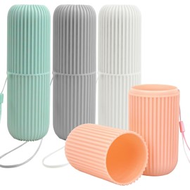 4 Piezas Estuche Portátil para Cepillo de Dientes, Protector de Viaje con Cierre Hermético, Material PP Alimentario, Incluye Asa para Llevar -(Colores: Gris, Blanco, Verde, Rosa)