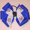 Softball Hair Bow with six Loops, Royal, White Pony Band