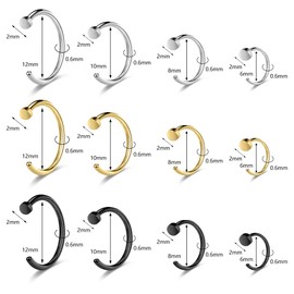 6ixGosh 18G/20G/22G Stainless Steel Hoop Nose Ring Cartilage Earring for Women Men Softened Double Hoop Nose Ring for Single Piercing Bendable Tragus Helix Piercing Lip Septum Ring, Stainless Steel,