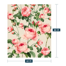 Neatee Living Rose Decorative Throw Blanket Twin Size Spring Summer Floral Blanket Couch Sofa Bed Soft Cozy Lightweight Fuzzy Fleece Blankets Pink Flower Home Decoration Blanket 60x80