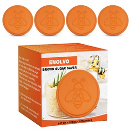 Enolvo Brown Sugar Keeper Bee - Terra Cotta Brown Sugar Saver, Brown Sugar Disc to Maintain Food Moisture, Brown Sugar Softener Stone, Humidifying Hydrostone (Orange Box)