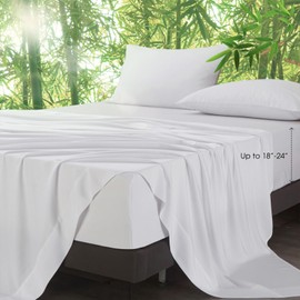 Ivellow Deep Pocket King Sheets, Rayon Derived from Bamboo, Extra Deep Pocket up to 18"-24", Hotel Luxury Cooling Sheets for King Size Bed, Silky Soft, Smooth, Breathable Bed Sheets White