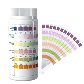 7 Way Test Strips for Hot Tub Pools and Spas 100 Counts, Fast Testing for Free Chlorine, Total Chlorine, Bromine, Total Hardness, Total Alkalinity, Cyanuric Acid and pH Testing (Multi-Color)