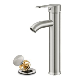 gotonovo Vessel Sink Faucet Modern Tall Bathroom Faucet Single Handle One Hole Stainless Steel Vanity Lavatory Rv Bowl Basin Mixer Tap with Supply Lines and Metal Pop Up Drain, Brushed Nickel