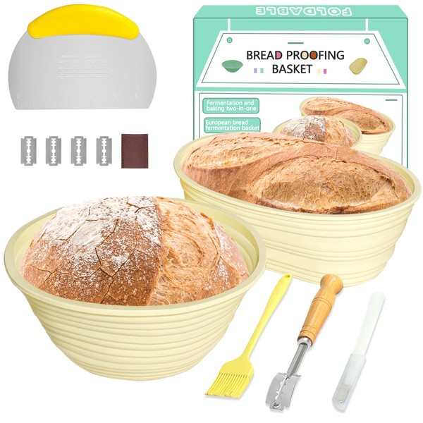 Midgod Silicone Bread Banneton Proofing Basket Set of 2, 9
