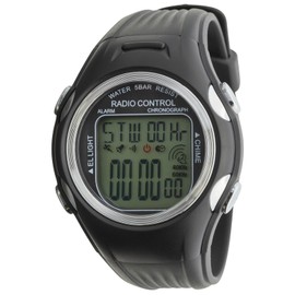 Clefer TE-D254-BK Digital Men's Wristwatch, Radio Wave, Urethane Strap, Black, Black