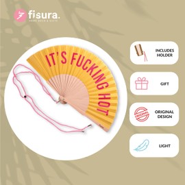 Fisura - Original Handheld Folding Fan with message in english. Funny wooden fan. Original holding Hand Fans. Birthday Gifts Wedding Party Decoration (Hot, black) (Hot, yellow and pink)