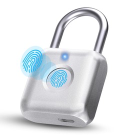 Pothunder Candado de huellas dactilares, candado inteligente, cerradura de casillero, bloqueo biométrico de metal sin llave, impermeable, recargable por USB, para taquilla de gimnasio, taquilla escolar, equipaje, mochila, maleta (plata)