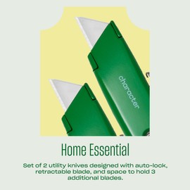 Character The Utility Knife, Premium, Heavy Duty Box Cutter with Safety Auto Lock and Retractable Blade, 2 Pack