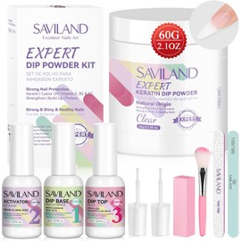 SAVILAND Kit de Uñas En Polvo de Inmersión Transparente Starter: 60G 2.1Oz Dip Powder para Uñas Con Dipping Powder Liquid Set Dip Base Activador y Top Coat Professional Dip Nail Kit Reparación para Ar