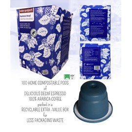 THE EDEN PROJECT Home Compostable Coffee Pods - Compatible with Nespresso Original system coffee machines - EXTRA VALUE 100 POD PACK (Decaf Italian Espresso)